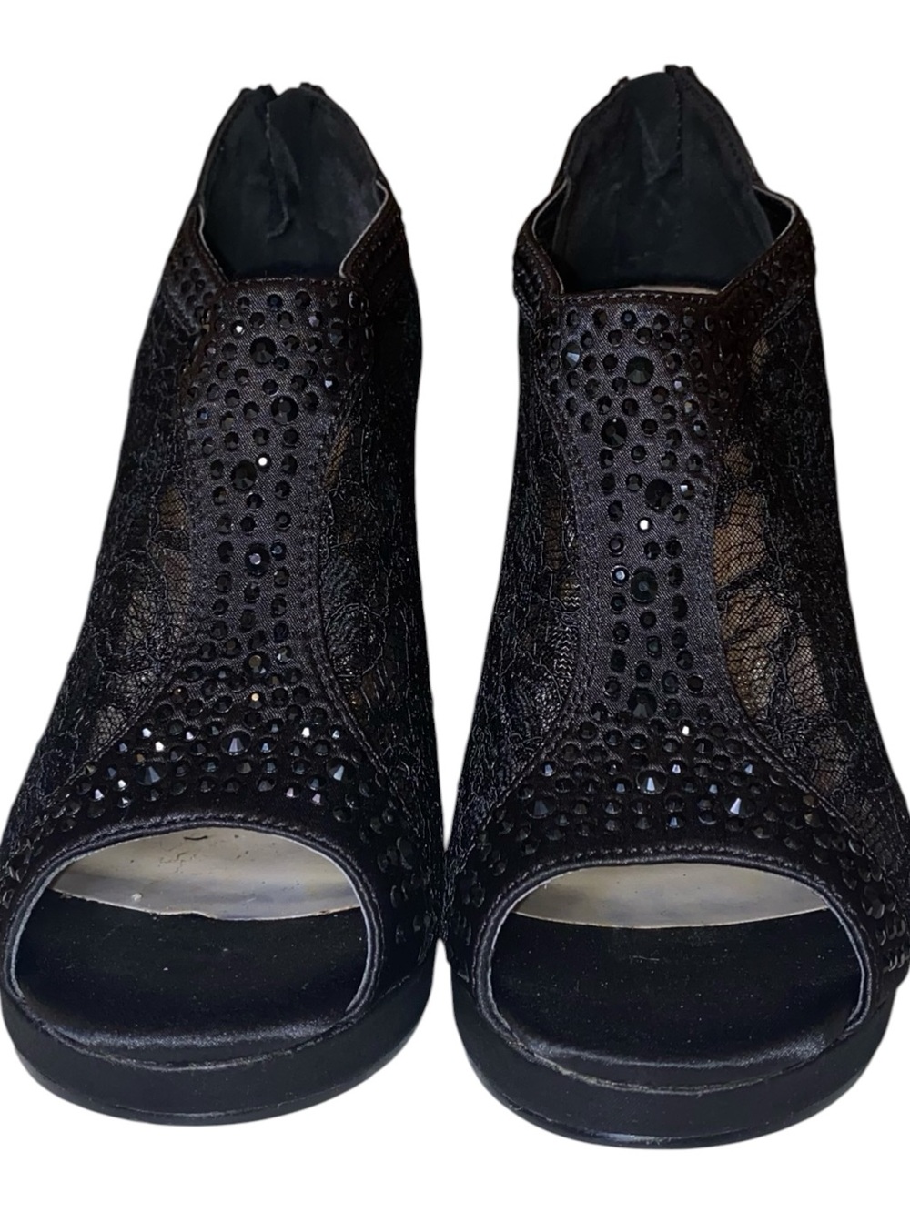 DAVID’S BRIDAL AYAEL9 Michelangelo Dress Heels Black Lace Rhinestones SZ 8-1/2 - Picture 6 of 10